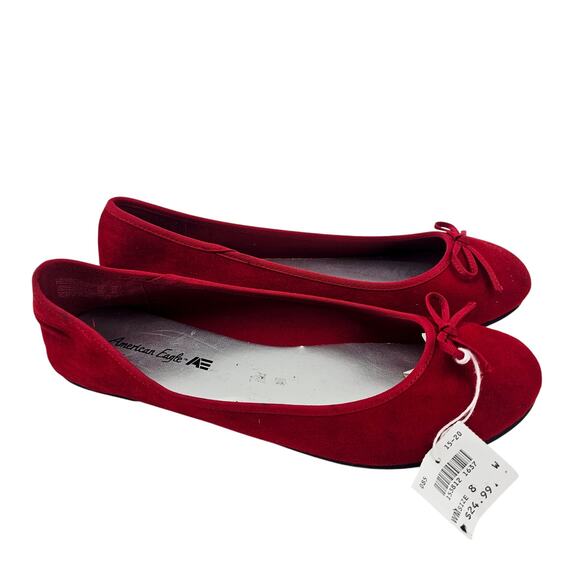 American Eagle Outfitters Rubby Red Ballet Flat Shoe Coquette Bow Womens 8 W NEW - Picture 1 of 10